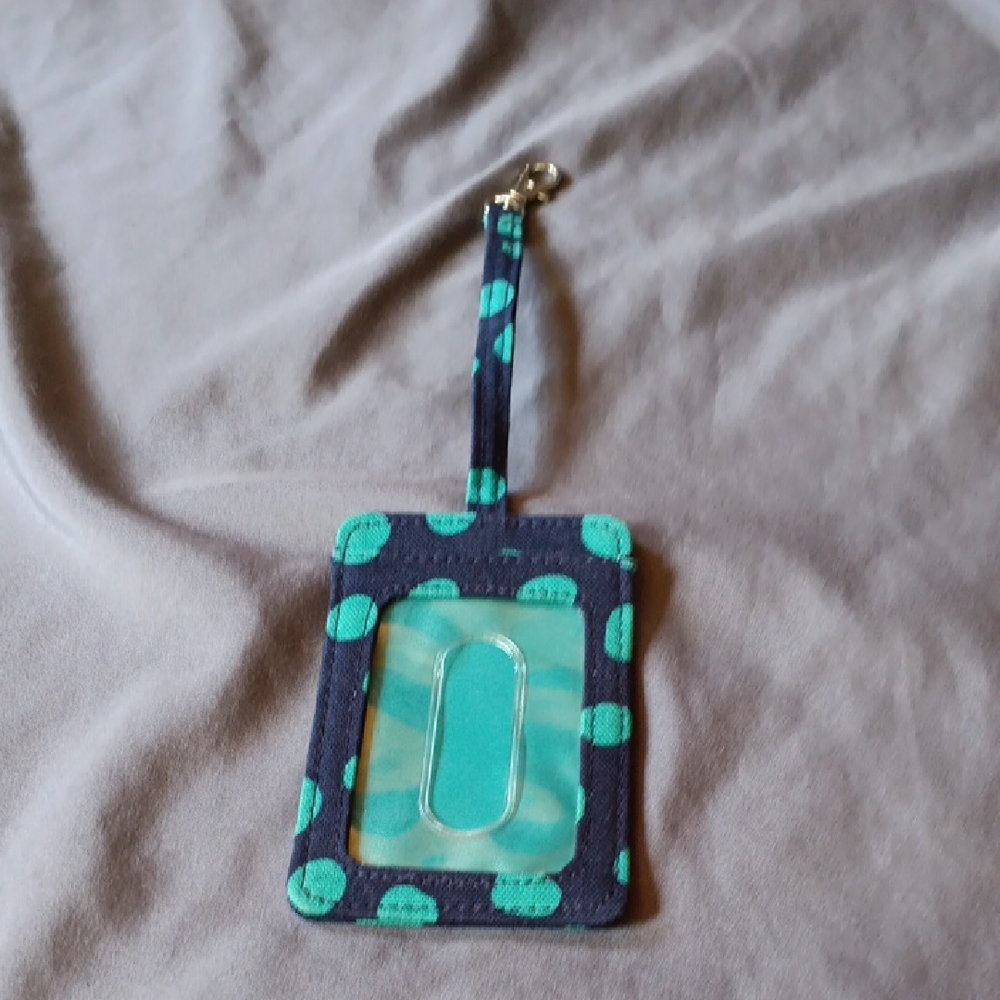 Thirty-One teal polka dot luggage tag